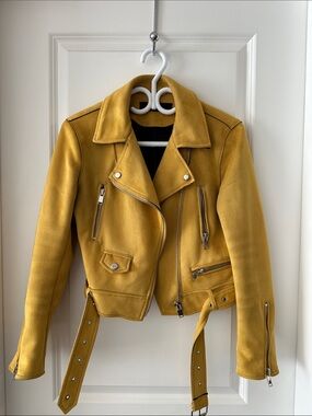 Zara Faux Suede Yellow Women's Moto Jacket